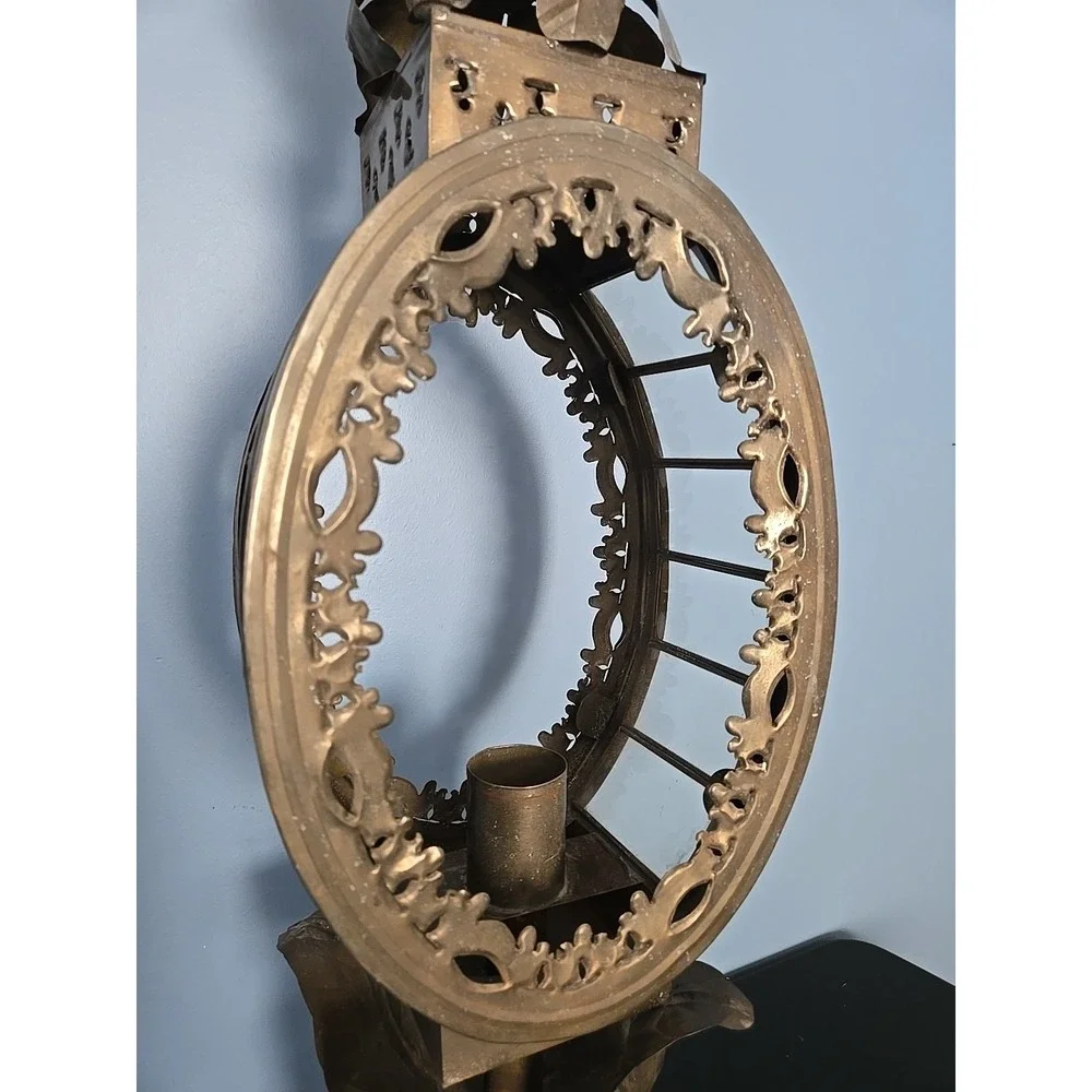 Baroque Mexican Tin Metal Lantern Lamp Ornate Handmade‎ Pedestal Sun Flower
